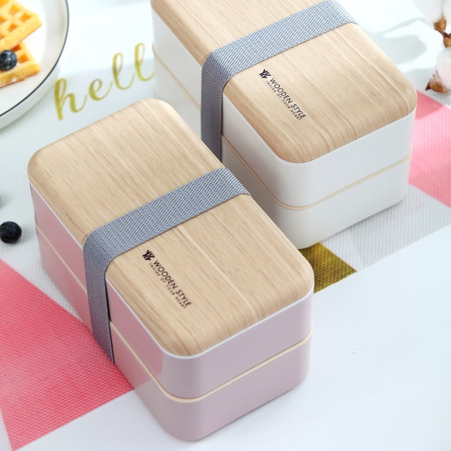 Original Bento Box Lunch Boxes Contenedor Paquete Divisor Estilo Japonés con Utensilios Cuchara y Tenedor (Rosa) BANYUO Hogar