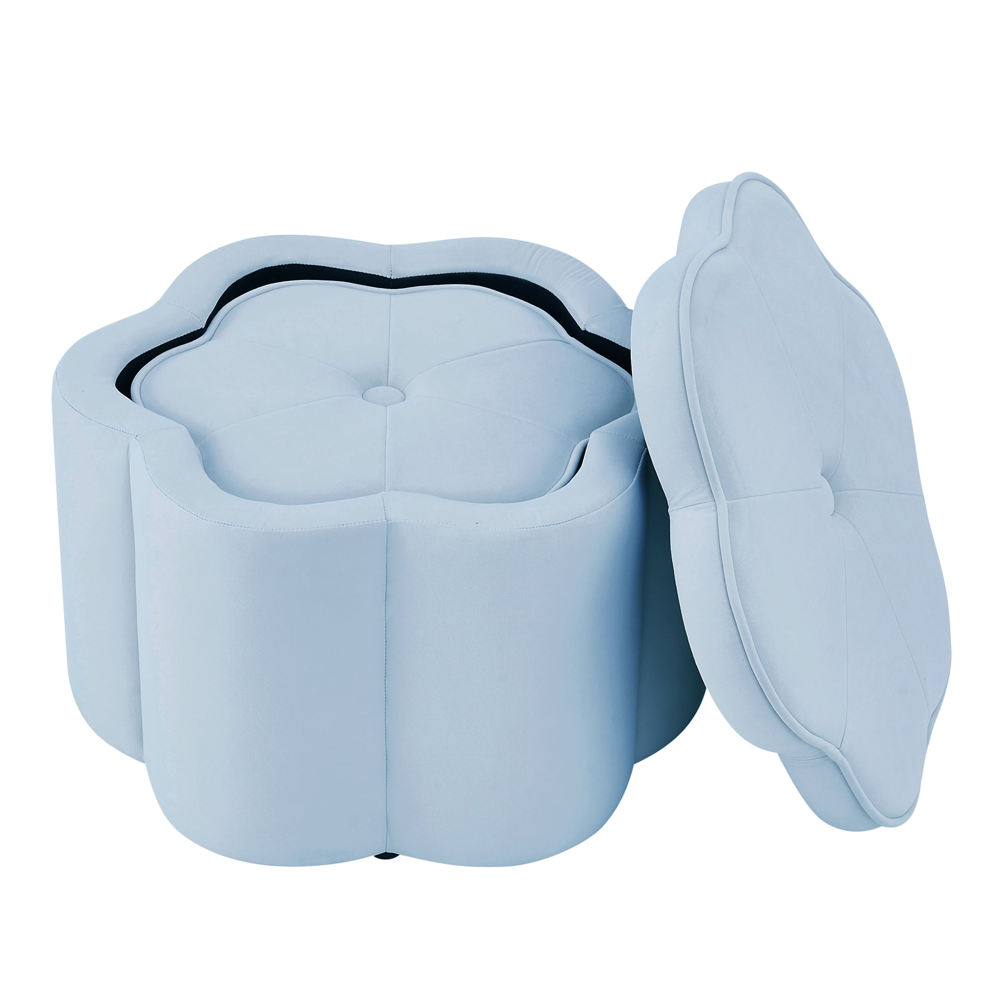Aukfa 24" Set of 2 Round Storage Ottomans, Flower-Shaped Nesting Pouf Footrest Stools for Living Room, Bedroom, Dorm, Blue