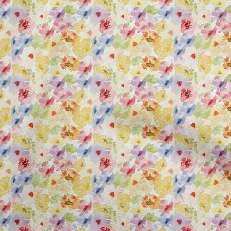 oneOone Cotton Poplin Yellow Fabric Watercolor Floral Fabric For Sewing Printed Craft Fabric By The Yard 42 Inch Wide-aA