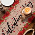 thumbnail image 3 of Valentine's Day Table Runner - 120 Inch Long Red Gnomes Roses Love Wood Grain Brown Cotton and Linen Blended Dress Scarves Farmhouse Table Runner for Kitchen Dining, Coffee Table, 13" x 120", 3 of 8