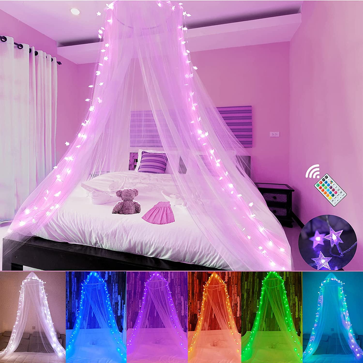 Girl bedroom canopy with fairy Lights WITH RARE STAND support Starry Night 