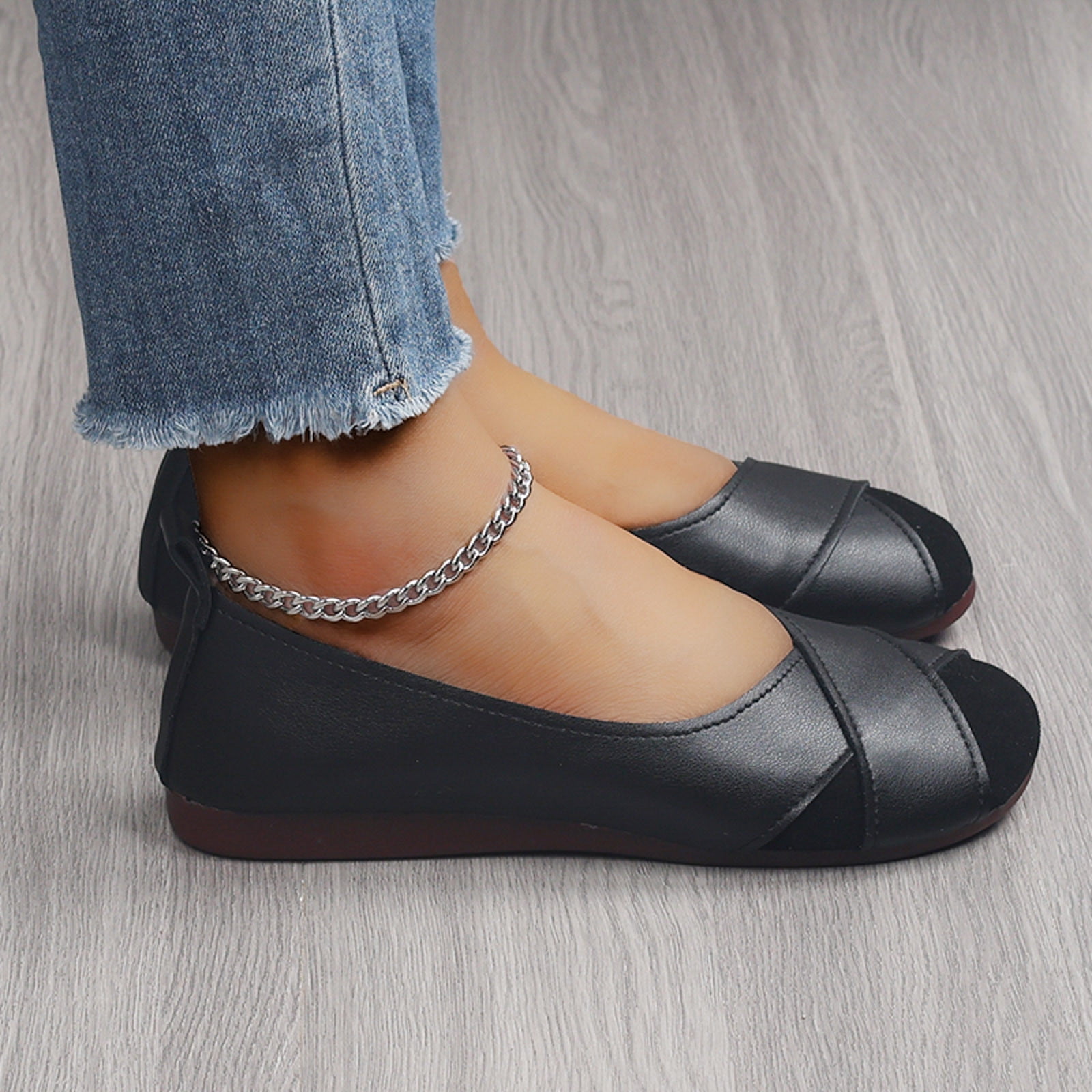 TOWED22 Women s Flats Shoes Round Toe Flats Flats Shoes Women Ballet Flats for Women Shoes Nude Flats Black 7.5