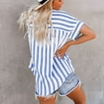 thumbnail image 2 of Zhuashum Womens Shirts Short Sleeve Blouse Popular Lapel Tee Stripe Shirts With Pocket Button Down Tops Retro Daily Wear Blue M, 2 of 9