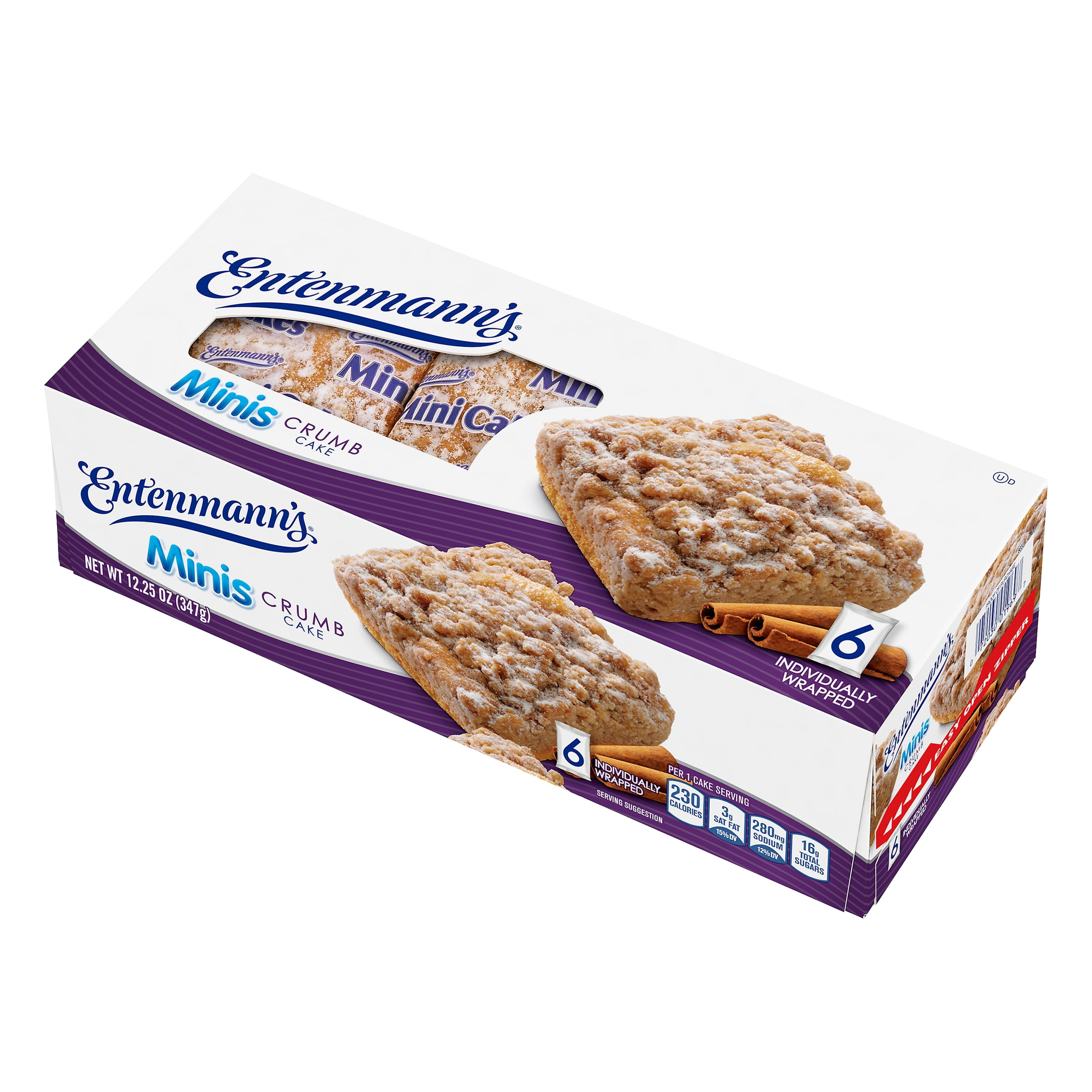 Entenmann’s Minis Crumb Cake, 6 Individually Wrapped Snack Cakes per Box, 12.25 Ounces