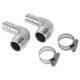 thumbnail image 1 of Accesorios de manguera Unique Bargains con 2 abrazaderas, conector de codo de 90 grados para aire, agua, aceite, gas, combustible, acero inoxidable 3/4" OD 3/4" BSPT 1 juego tono plateado, 1 of 1