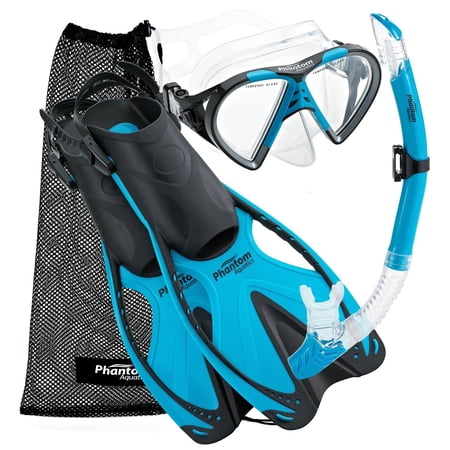 Phantom Aquatics Speed Sport Mask Fin Snorkel Set Adult, Aqua - Large/X-Large/Size 9