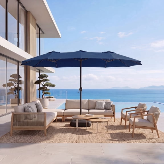 Meetleisure 12.5FT Outdoor Patio Double-Sided Umbrella with Crank Handle, Large Shade for Garden Poolside Backyard,Dark Blue