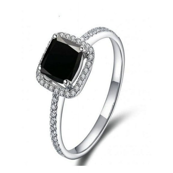 Classic 1.25 Carat Princess cut Halo Black Diamond Engagement Ring in 14k White Gold