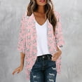 thumbnail image 2 of yoeyez Lightweight Cardigans for Women Floral Print 3/4 Sleeve Kimono Cardigan Loose Cover Up Casual Summer Beachwear 2026 Pink,M, 2 of 6