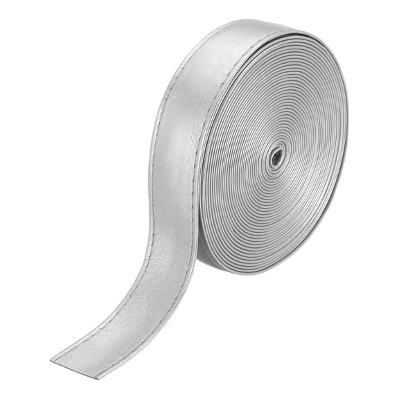 5 Yard Double Sided PU Leather Strap, 0.79 Inches Wide Flat Leather Strips Cord String, Silver