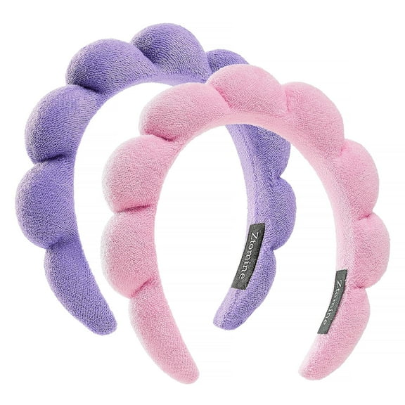 Spa Facial Headbands Combo Pack - 2 Terry Cloth Makeup Headbands for Face Washing, Masks, and Skin Treatments (Pink   Purple)