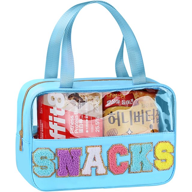 Bolsa de maquillaje transparente con letras de chenilla TESAFNG, impermeable