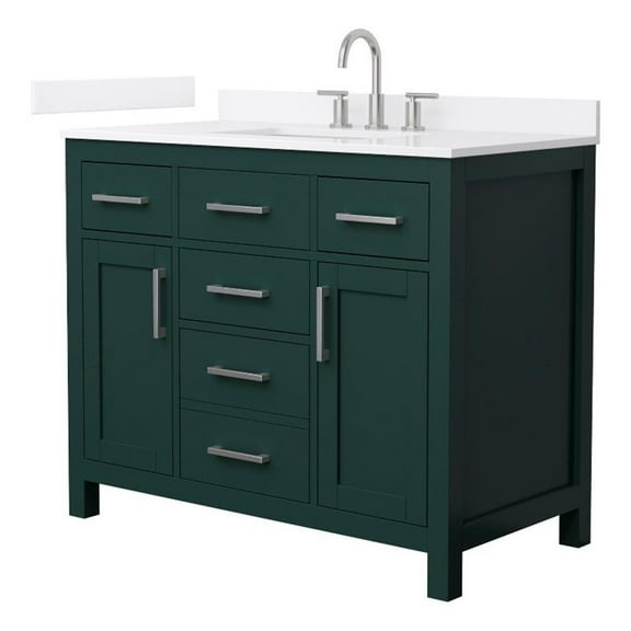 Beckett 42" Green Single Vanity & White Quartz Top (3-Hole) & Nickel Trim