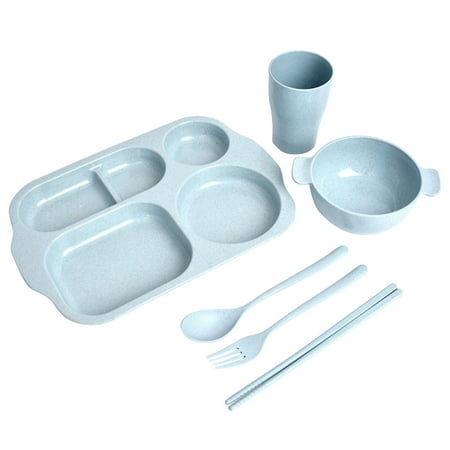 

6PCS/Set Eco-friendly Wheat Straw Tableware Set Unbreakable Children Dinnerware Set Comes with Plate Bowl Cup Spoon Fork and Cho