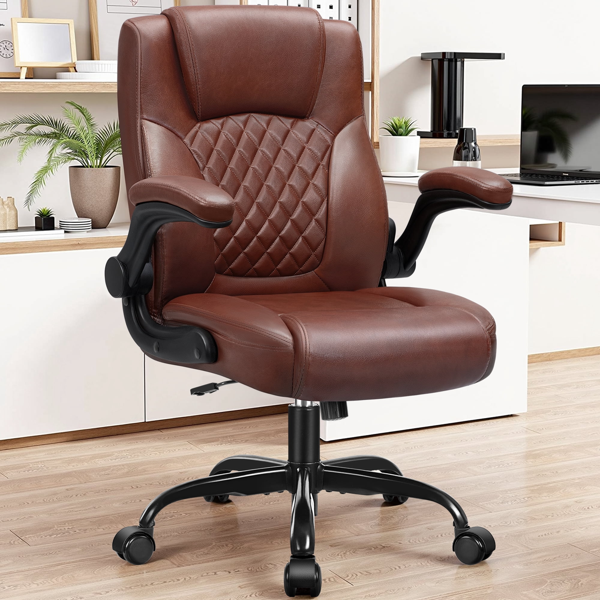 COOLHUT Leather Office Chair, Big and Tall Office Chair 400LBS Wide Seat Ergonomic Computer Desk Chair High Back Executive Leather Chair Adjustable Task Chair Lumbar Back, Dark Brown