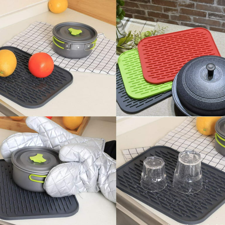 2pcs Silicone Dish Drying Mat Mat Heat & Resistant Mat Easy Clean  Dishwasher Safe Eco-Friendly (Black)