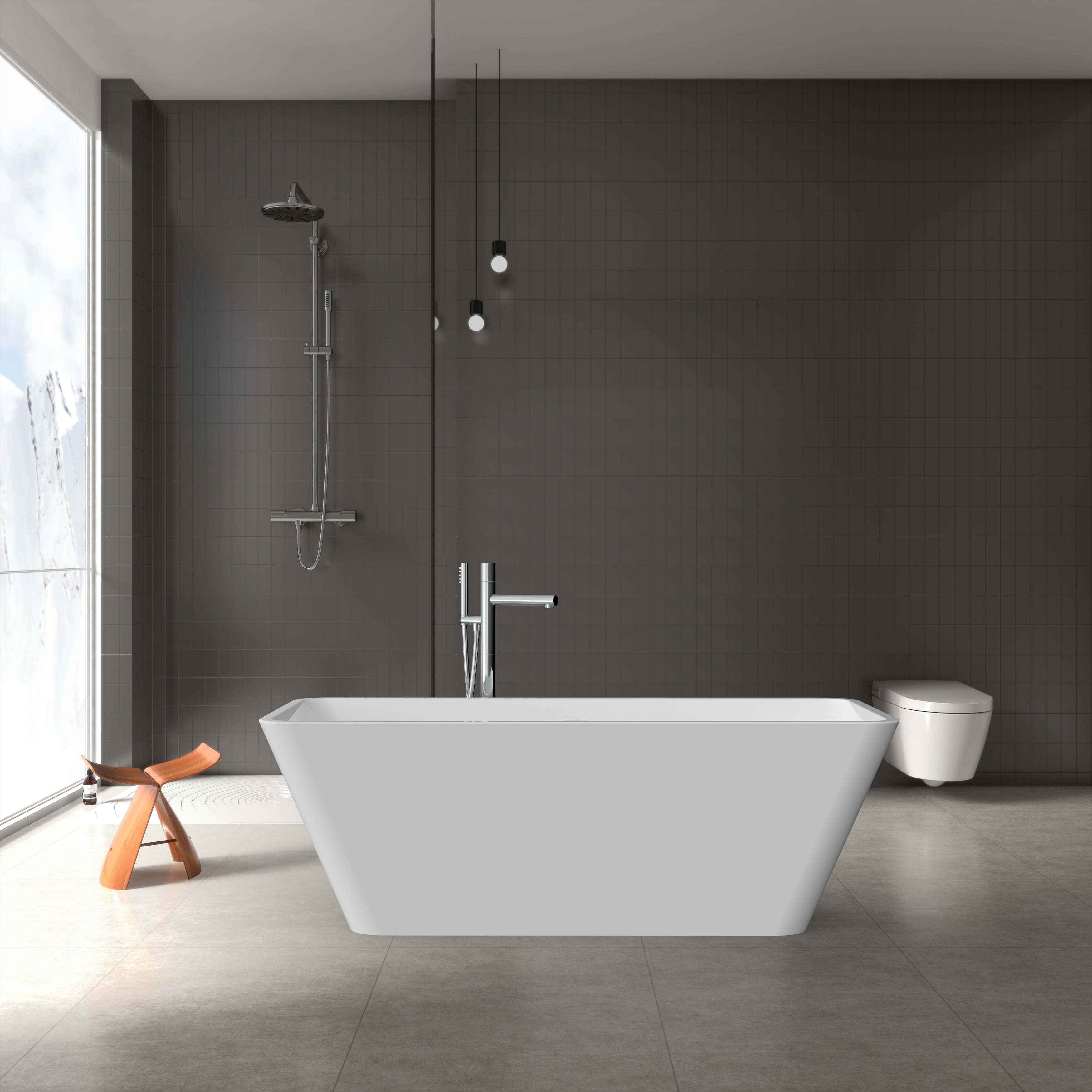 59 in. Acrylic Flatbottom Freestanding Soaking Bathtub in Glossy White