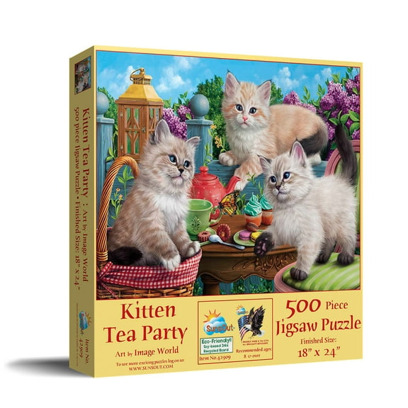 SUNSOUT INC - Kitten Tea Party - 500 pc Jigsaw Puzzle by Artist: Image World - Finished Size 18" x 24" - MPN# 42909