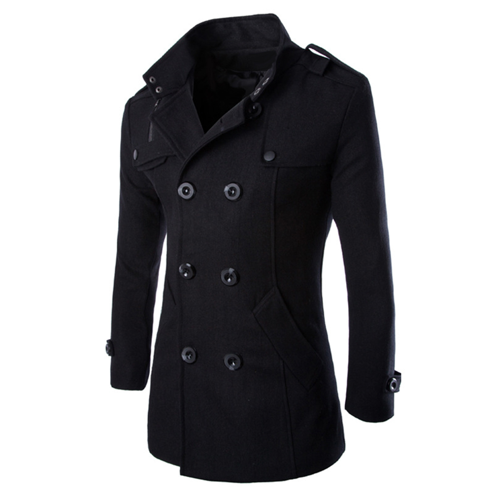 SPRING PARK Stylish Men Winter Casual Stand Collar Classic Long Sleeve Double-breasted Woolen Trench Coat - image 3 of 5