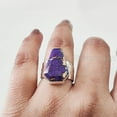 thumbnail image 6 of Purple Copper Turquoise Ring, Natural Turquoise Ring, December Birthstone, Hammered Womens Ring, Coffin Ring, 925 Sterling Silver, Christmas, Handmade, Statement Jewelry, Coffin Shape Gemstone Ring, 6 of 6