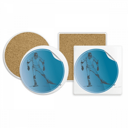 

Winter Sport Skis and Boots Illustration Coaster Cup Mug Holder Absorbent Stone Cork Base Set