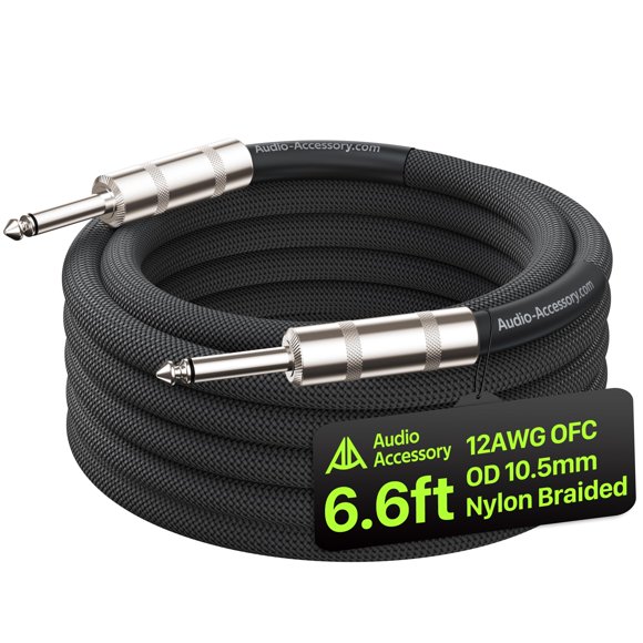 AA AUDIO ACCESSORY 12 AWG OFC Speaker Cable 1/4 Inch 6.6ft Nylon Braided, Noiseless Design Triple(2 Copper&Al-Foil) Shielded Guitar Amp Hea