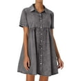 thumbnail image 2 of ZHOGXU Womens Denim Dress Short Sleeve Lapel Buttons Comfortable Stylish Shirt Dresses With Pockets For Casual Daily Wear,Grey,Xxl, 2 of 5