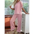 thumbnail image 4 of Osfvolr Short-Sleeved Knitted Trousers Suit Pink XS, 4 of 5