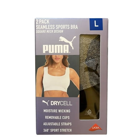 PUMA Women's 2 Pack Seamless Sports Bra Large