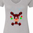 thumbnail image 4 of Inktastic Cute Flannel Reindeer with Christmas Bulbs and Snowflakes Women's V-Neck T-Shirt, 4 of 5