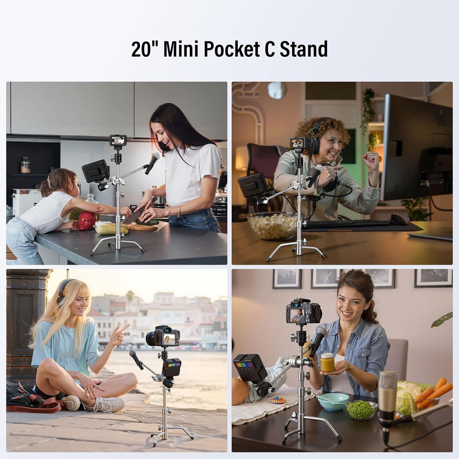 20 Inch  C-Stand All-Metal Adjustable Mic Stand with 13 Inch  Arm Grip  for Camera Smartphone Lights Shock Mount