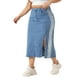 thumbnail image 4 of Falda de mezclilla de mujer plus size Agnes Orinda para el Día de la Madre, de cintura alta, con abertura lateral, botones y bolsillo, talla 4X, azul claro, 4 of 6