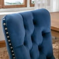 thumbnail image 5 of Velvet Dining Chair Set of 2, Upholstered Dining Room Chairs with Nailhead Trim and Button Back, Solid Wood Dining Chair Side Chair for Kitchen Bedroom Dining Room Living Room. (Blue), 5 of 6