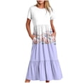 thumbnail image 1 of Vestido de Manga Corta para Mujeres Vestido de Verano de Cuello Redondo Impreso, Poliéster de Tamaño Verdadero Diario Y Vestido de Fiesta, 1 of 4