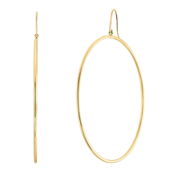 10K Yellow Gold Plain Hoop Earrings (60 mm Length)