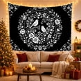thumbnail image 3 of Two Birds Perched on Branch in Wreath Against Black Background, Mystical Folk Art for Nature Lovers, Botanical Line Art Decor, Anniversary Gift, Tapestry Wall Hanging for Bedroom and Living Room, 3 of 7
