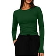 thumbnail image 2 of Bzdzmqm Long Sleeve Shirts for Women Crew Neck Ruched Slim Fit Solid Basic Tops Trendy Casual Fall Winter Business Office Work Outfits Daily Wear, Army Green XL, 2 of 7