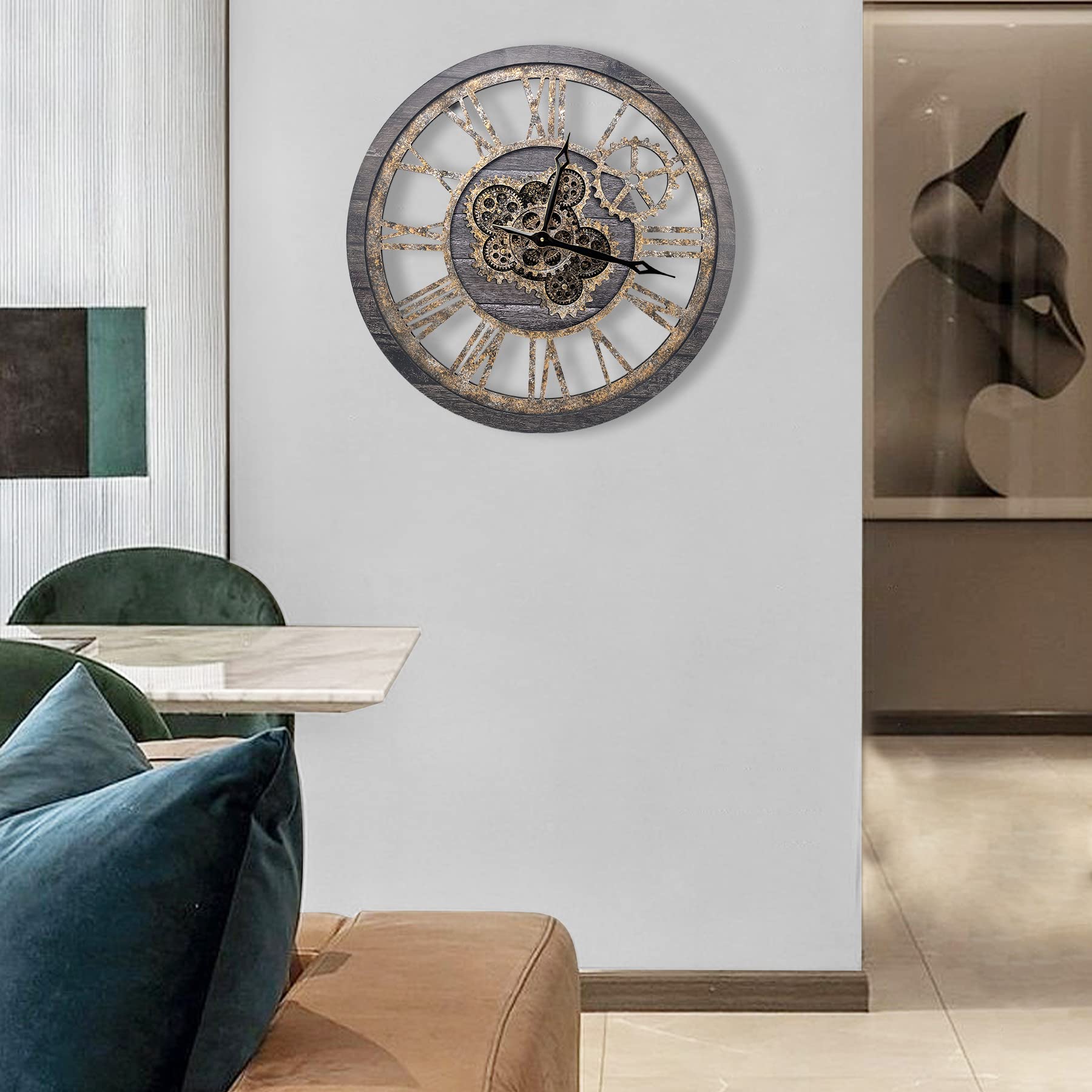 The B-Style Large Wall Clock Moving Gear Wall Clocks for Living