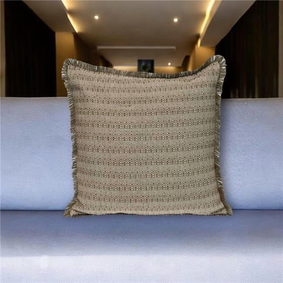 HomeRoots 529271 24 in. Green & White Striped Cotton Throw Pillow with Fringe