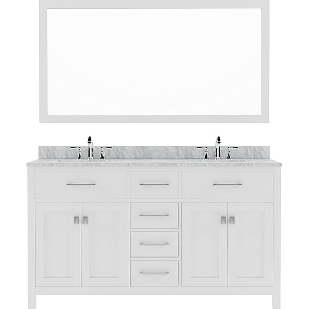 Caroline 60" Double Bath Vanity in White with White Marble Top and