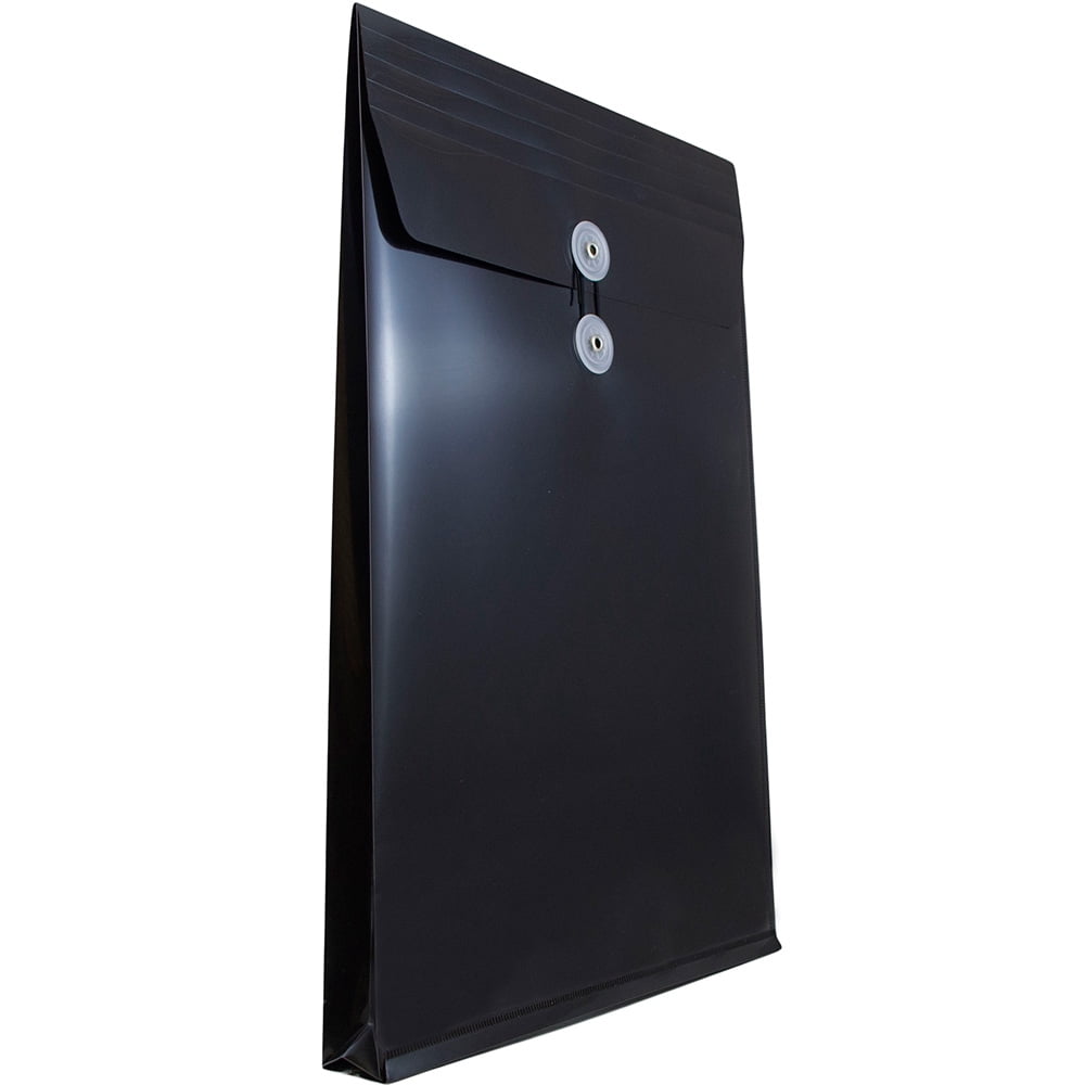 JAM Paper Plastic Envelopes, 9.8x14.5, Black, Button String, Legal Open End, 12/Pack