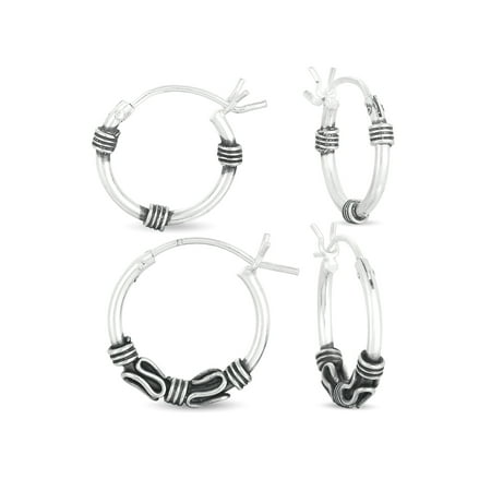 Bali Sterling Silver Fashion Earrings - Sterling Silver Bali Hoop Earrings Set