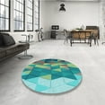thumbnail image 4 of Ahgly Company Machine Washable Indoor Round Transitional Turquoise Green Area Rugs, 5' Round, 4 of 7