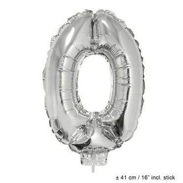 Funny Fashion Number 0 Solid Shape Metallic Silver 16" Graduation Number Foil Air-Fill Balloon w Stick