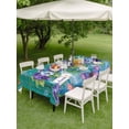 thumbnail image 4 of Outdoor Tablecloths with Umbrella Hole & Zipper, Hello Spring Tablecloth Rectangle 60x84 Inch, Pastoral Purple Bottle Floral Dark Green Wood Waterproof Table Cloth, Patio/Pool/Picnic Table Covers, 4 of 8