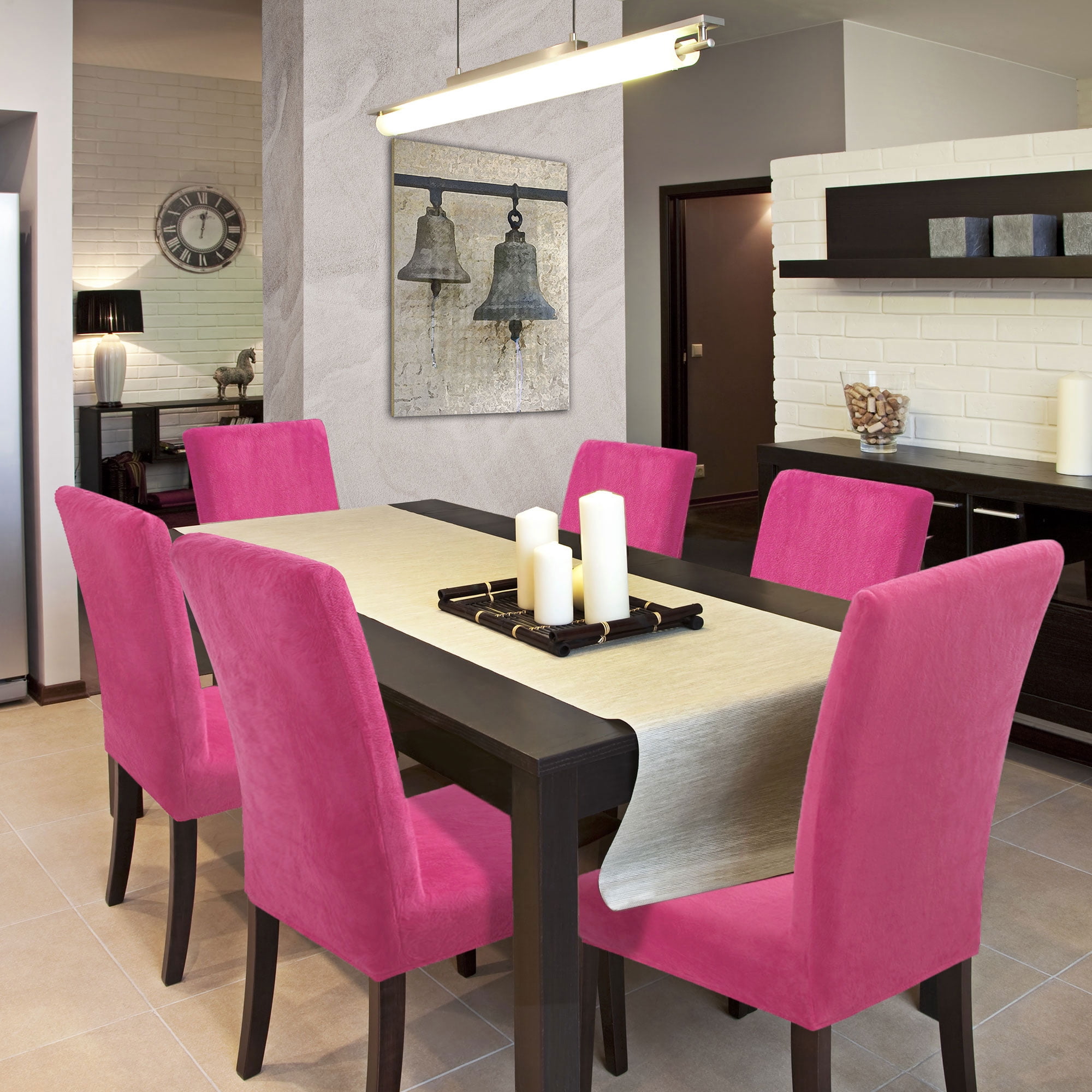 Unique Bargains Stretch Plush Short Dining Chair Cover Fuchsia
