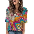 thumbnail image 1 of Fiudx Liquidación de Ahorros de Verano Camiseta de Manga Corta con Cuello En V Estampada Informal a La Moda para Mujer, 1 of 4
