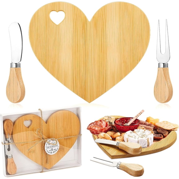 1 Set Bridal Valentines Day Favor Heart Cheese Board with Knife, Wood Mini Charcuterie Board Thank You Gift Box for Guest Bridal Prize Wedding Valentine's Day Birthday