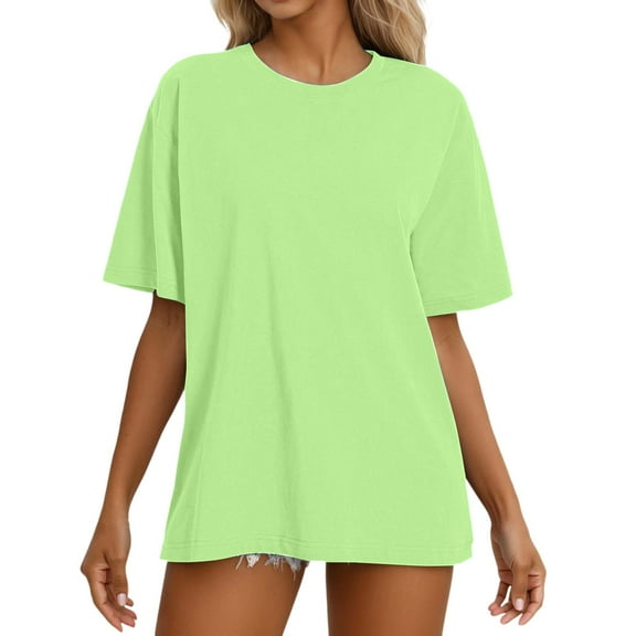 Women's Oversized Summer T Shirts Crewneck Short Sleeve Basic Solid Tee Tops 2025 Y2K Beach Vacation Loose Fit Blouses Light Green L