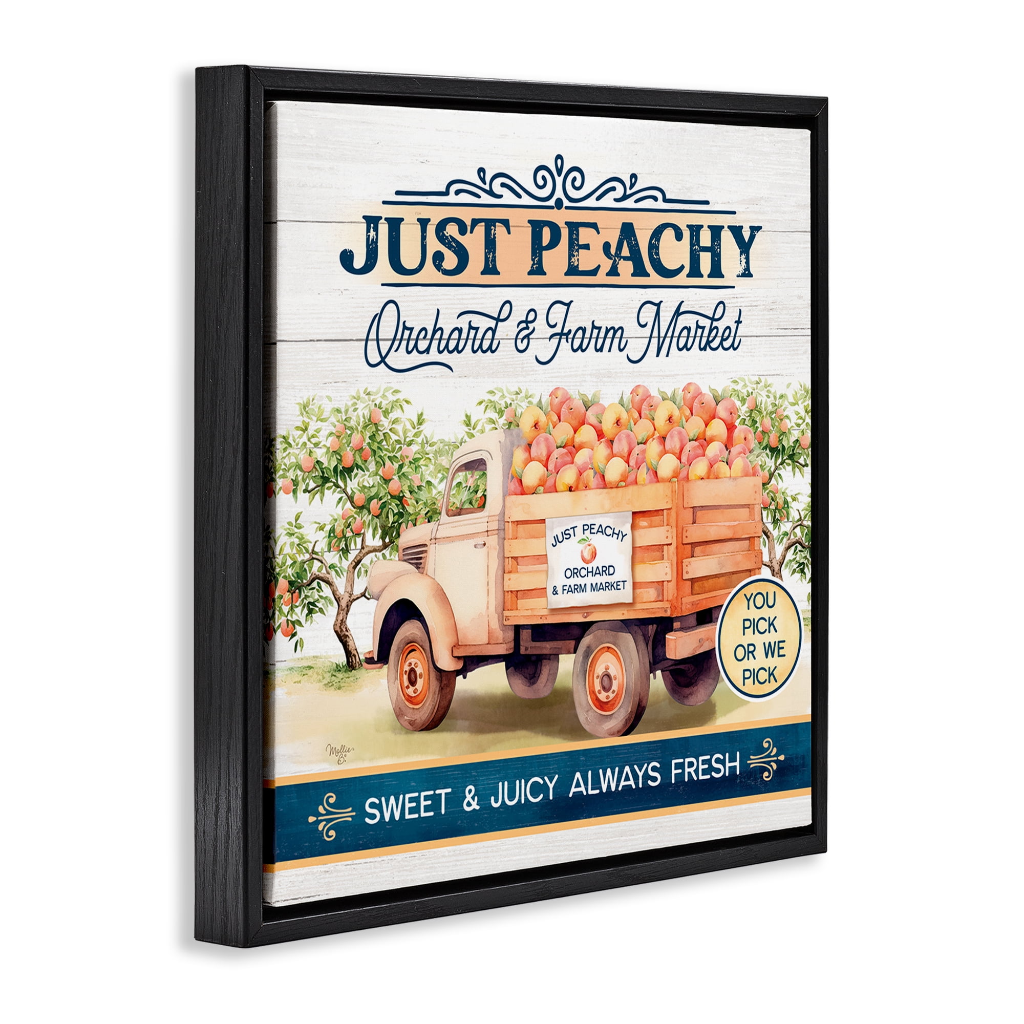 Stupell Industries Just Peachy Orchard Text & Numbers Painting Black Floater Framed Canvas Art Print Wall Art, 18 x 18